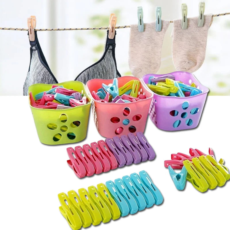 30-Piece Plastic Clothes Pegs Set with Basket | Strong Laundry Clips