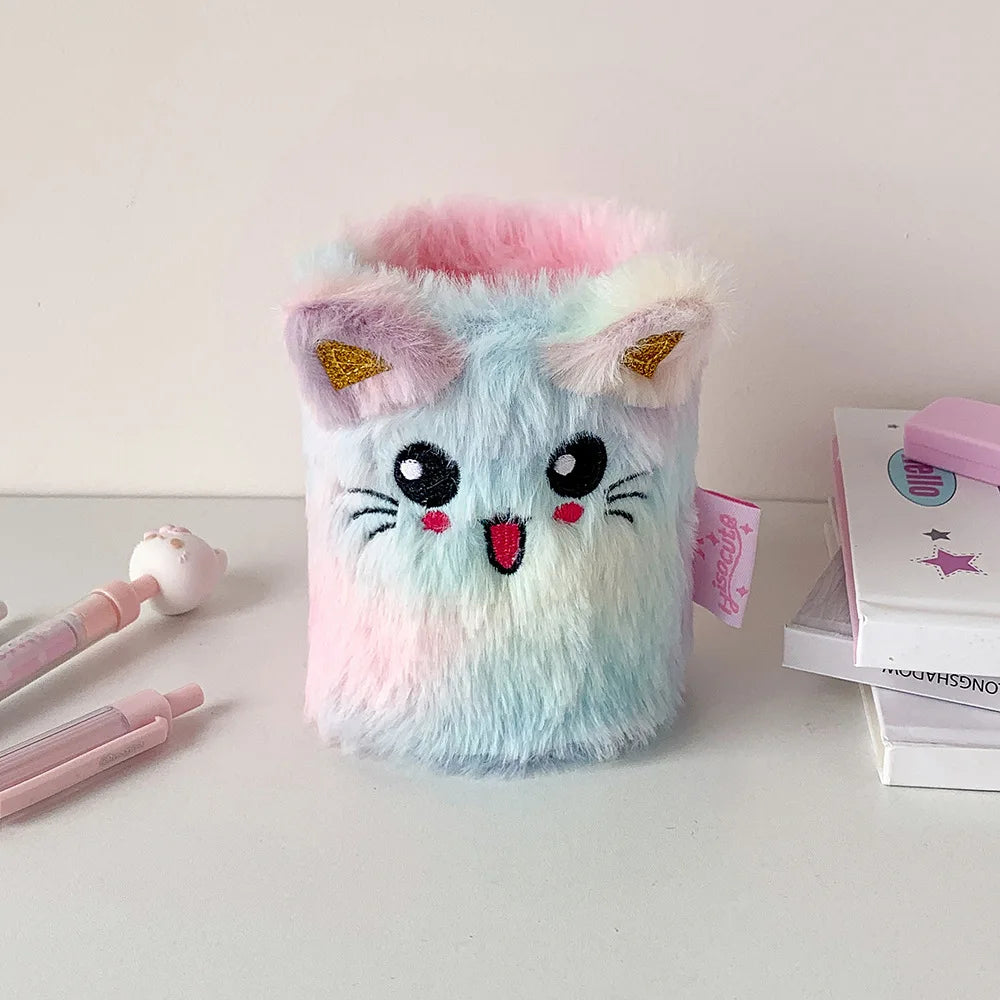 Cute Cartoon Plush Pen Holder Student Learning Stationery Storage
