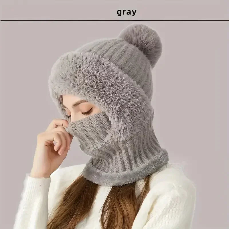 Thermal Fleece Knit Beanie with Ear Covers All-in-One Windproof Hood Neck Warmer Specifically for Bicycle Riders Peaceful Pleasures Health and Wellness