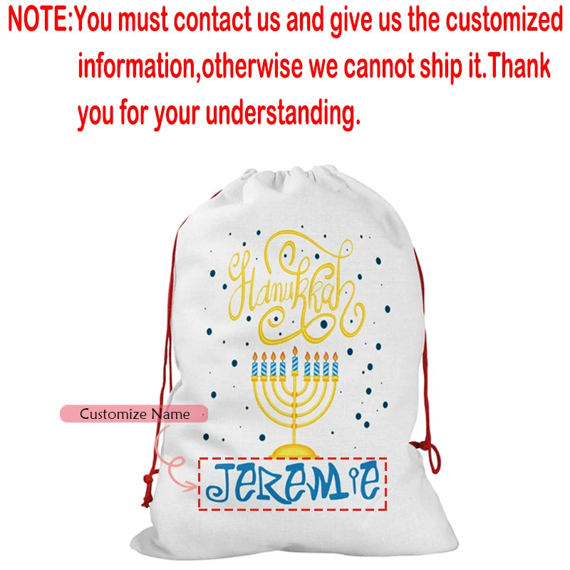 Personalized Hanukkah Drawstring Gift Bag | Gold Menorah Design Holiday Gift Bag Peaceful Pleasures Health and Wellness custom name 30x40cm