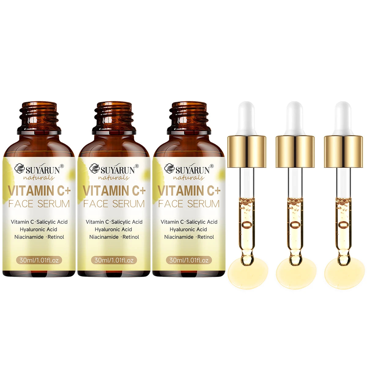 SUYARUN Vitamin C Facial Serum - Brightening, Antioxidant, Fade Dark Spots & Hydrating Treatment for Glowing Skin. Peaceful Pleasures Health and Wellness 30ml-3pcs