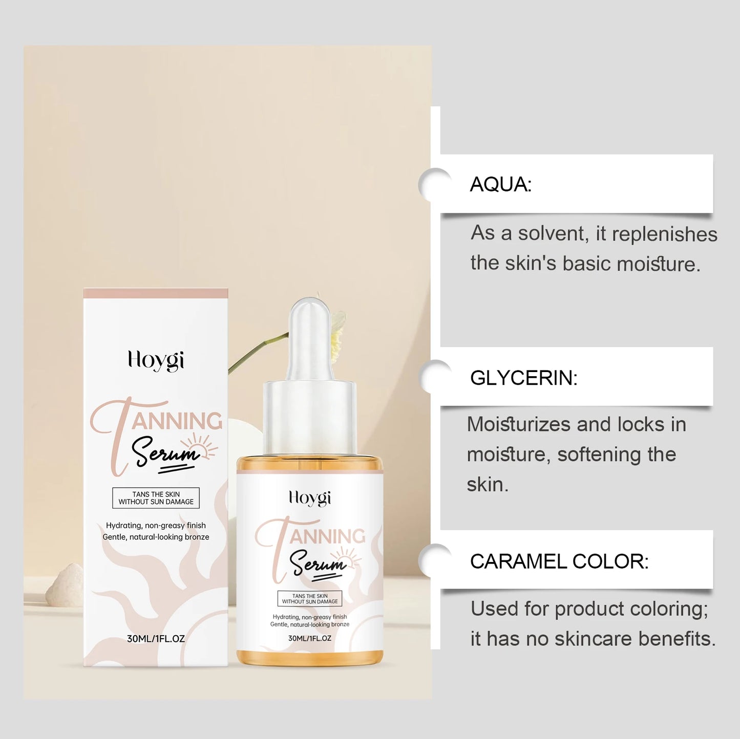 Hoygi Self Tanning Serum – Natural Bronze Glow, Streak-Free