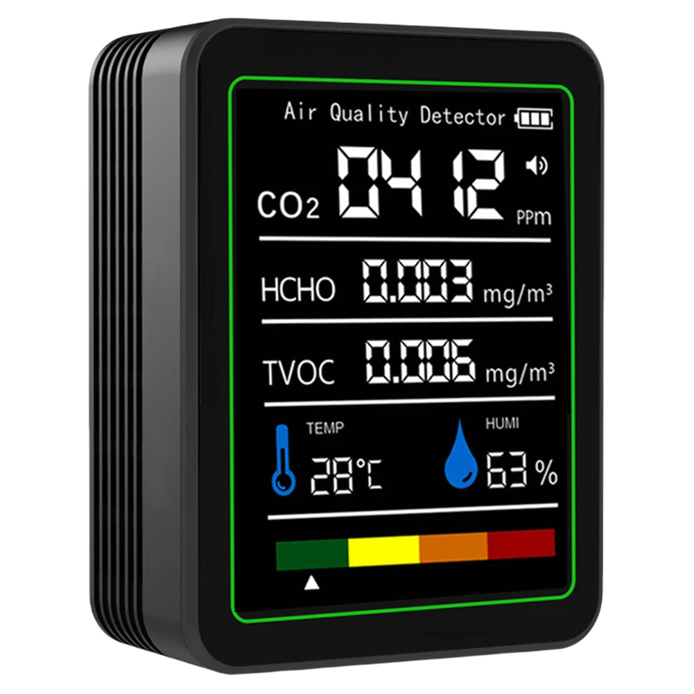 5-in-1 Air Quality Monitor | CO2, TVOC, Formaldehyde, Temp & Humidity