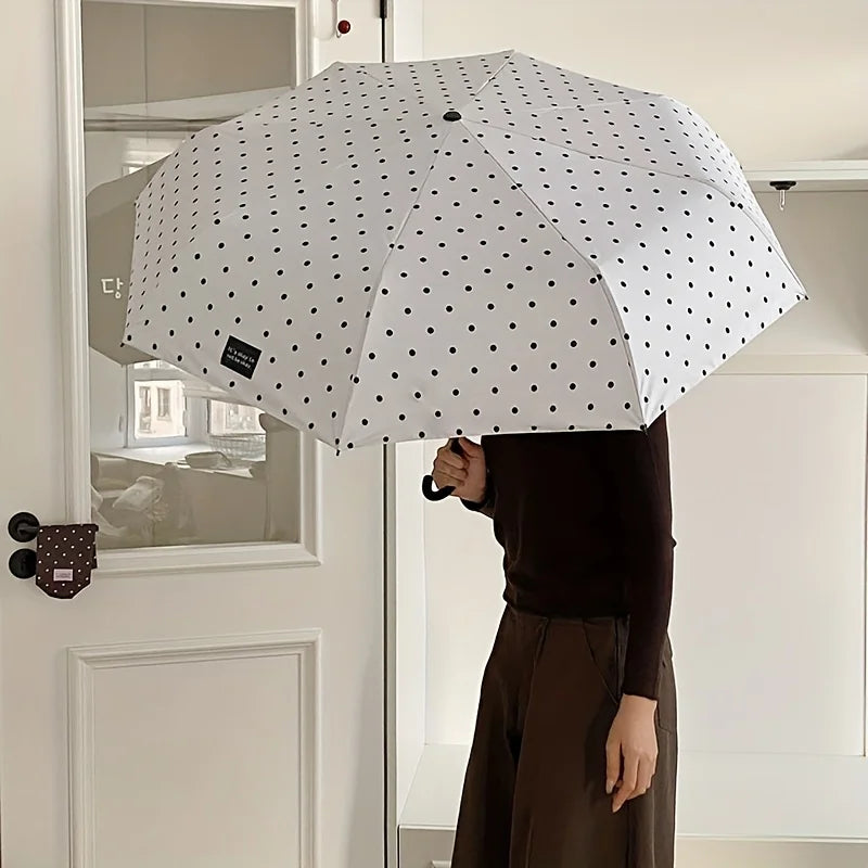 Korean Polka Dot UV Folding Parasol | Sun & Rain Umbrella Folding UV Parasol Peaceful Pleasures Health and Wellness