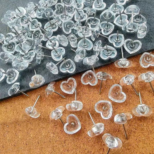 Transparent Love Heart Push Pins Thumbtacks Peach I-beam Nails Peaceful Pleasures Health and Wellness 100 pcs transparent