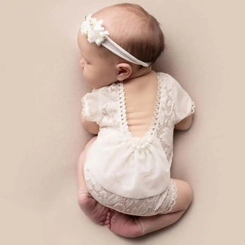Newborn Baby Photography Props Lace Romper & Headband Set