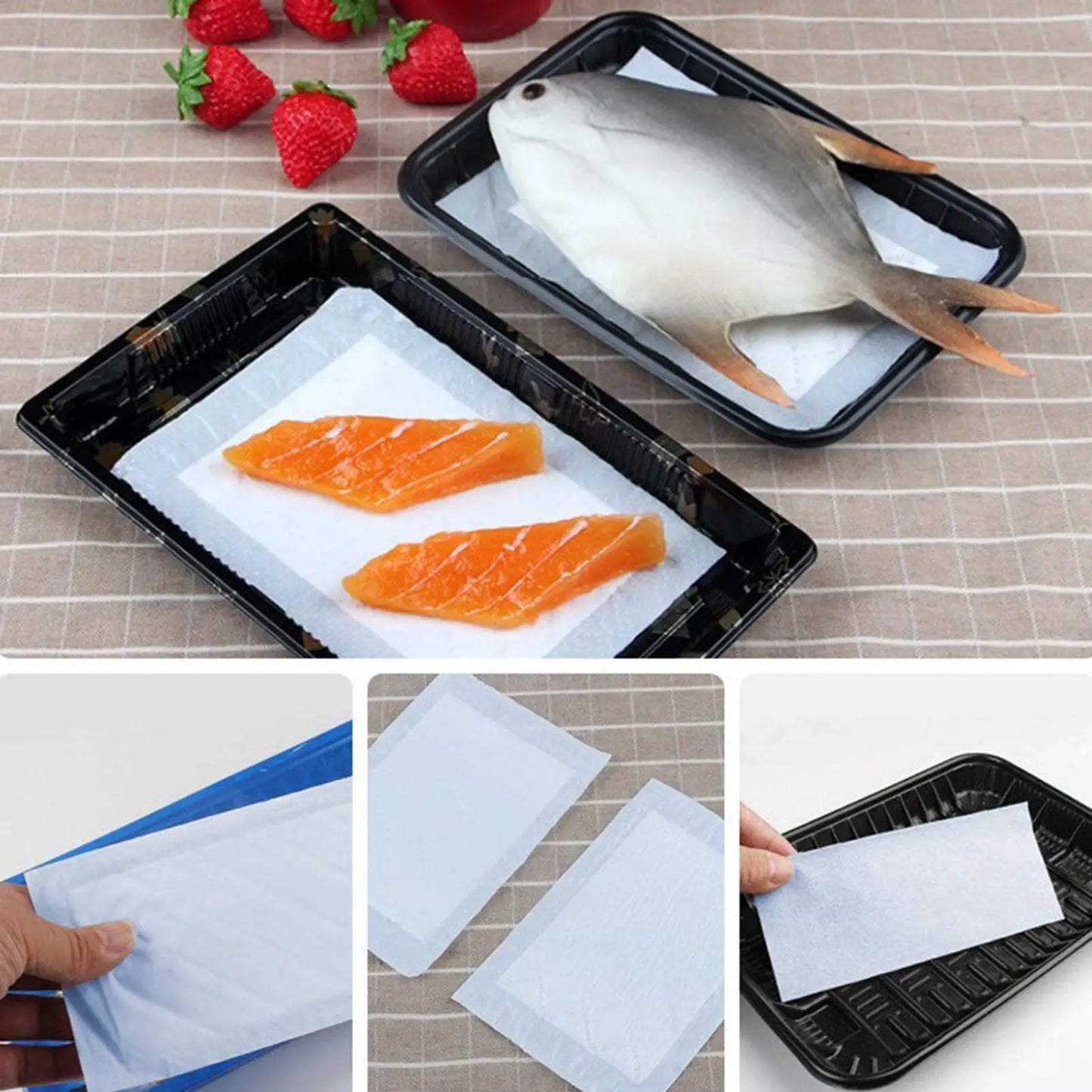 100PCS Food Safe Absorbent Pads, Hygienic Dri-Lock Sheets for Meat, Fish, Produce Packaging in Kitchen, Shop & Refrigerator Peaceful Pleasures Health and Wellness