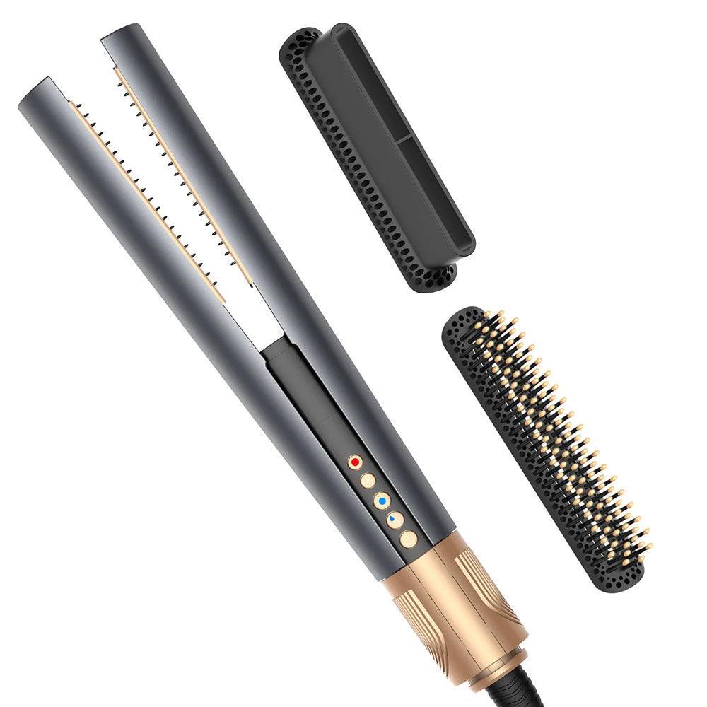 Professional 3-in-1 Hair Dryer and Straightener Negative Ion Hot Air Brush Long Lasting Styling Tool Wet and Dry Straightener Peaceful Pleasures Health and Wellness GRAY EU