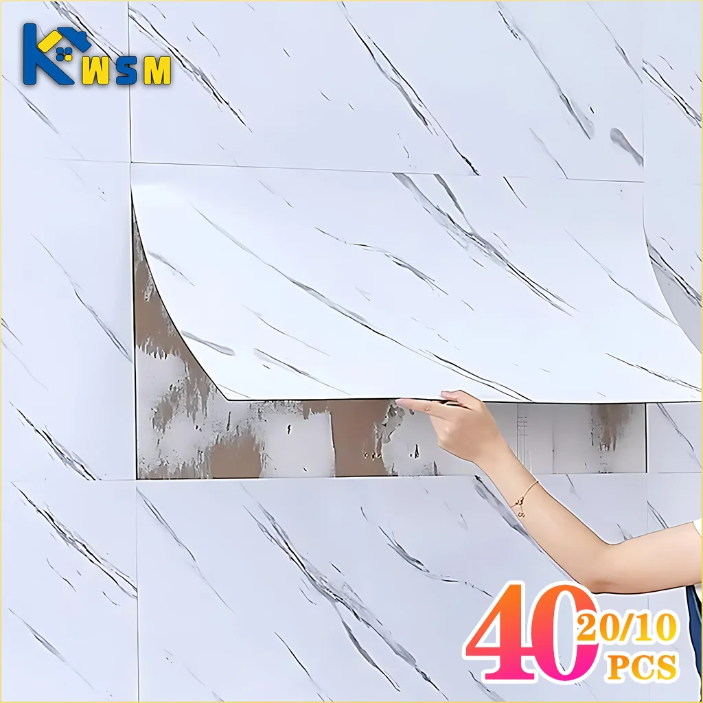 Marble Peel & Stick Floor Tiles – Self-Adhesive PVC 10–40 Pcs