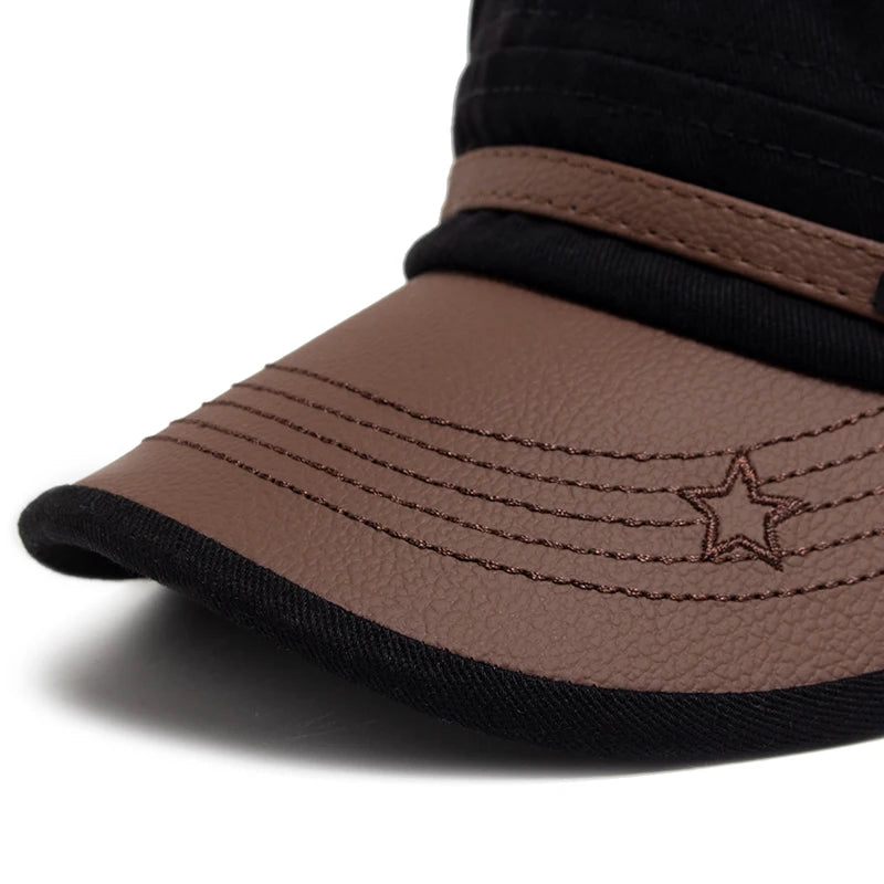 Flat Hat Women Fashion PU Leather Brim Men Baseball Cap Soft Cotton Cloth Casual Visor Trucker Hat Autumn Summer Adjustable Peaceful Pleasures Health and Wellness