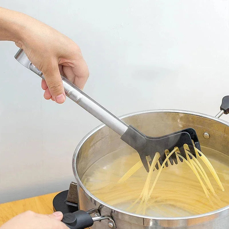 Stainless Steel Noodle Tongs Non-slip Handle Heat-resistant Chuck Easy To Store Multi-functional Food Tongs Peaceful Pleasures Health and Wellness