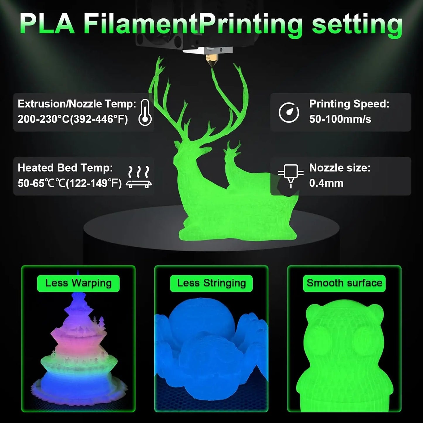 Glow Rainbow PLA Filament 1.75mm – Luminous Glow in the Dark