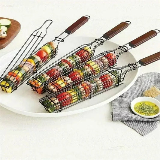 Nonstick Portable BBQ Grilling Basket | Grill Mesh Tool BBQ Grilling Basket Peaceful Pleasures Health and Wellness