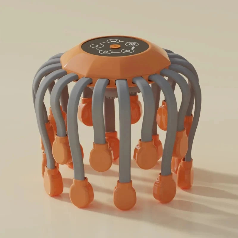 20Massage Heads Orange Scalp Head Massager Red Light Vibrator Octopus Scratcher For Relaxation Stress Peaceful Pleasures Health and Wellness Orange
