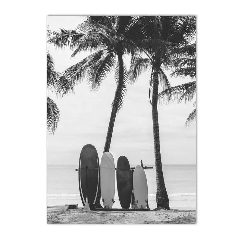 Black And White Starfish Beach Wall Posters Car Palm Tree Summer Landscape Art Print Canvas Painting Pictures Nordic Home Dec Peaceful Pleasures Health and Wellness H 55x75cm