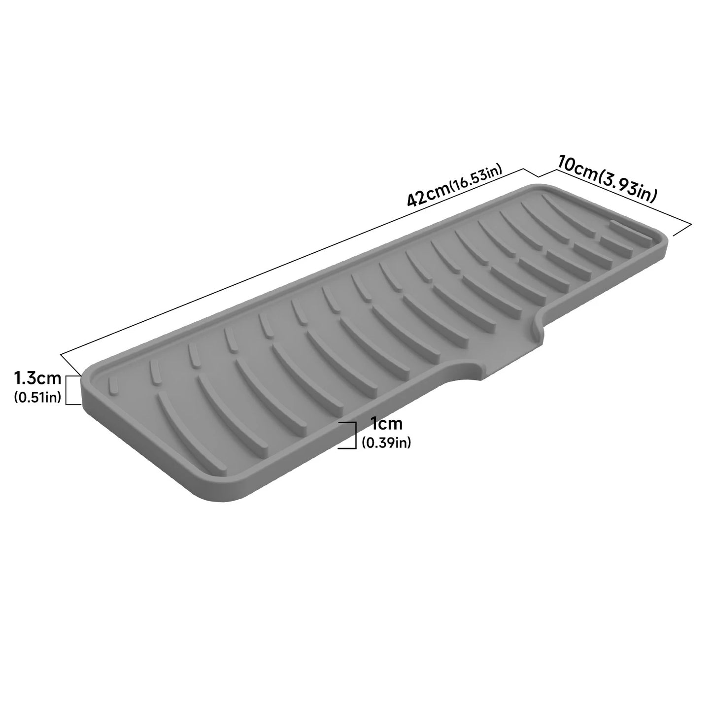 Sink Silicone Drain Mat Slope Diversion Water Pad Narrow Edge Water Control Mat Basin Splash Guard Pad Heat Resistant Drain Pad Peaceful Pleasures Health and Wellness grey -L42W10cm silicone