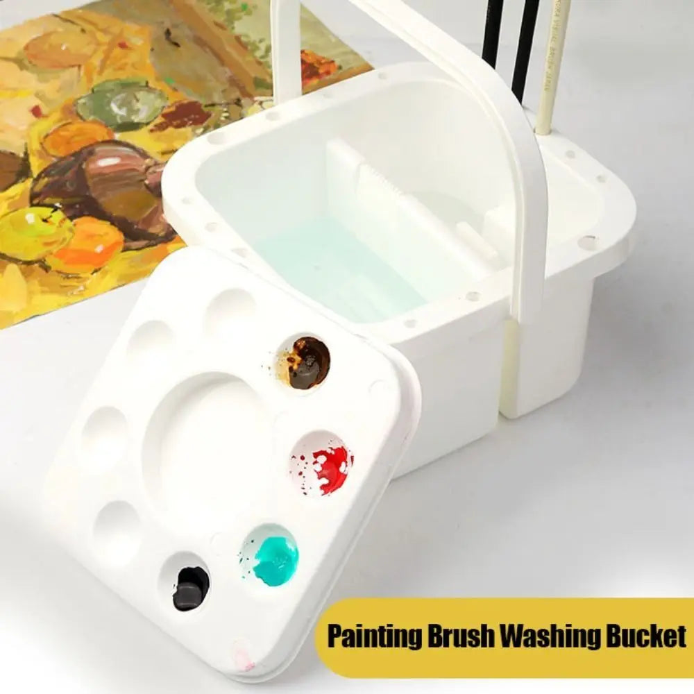 Multifunctional Brush Washer Bucket Portable Handheld Brush Cleaning Tool with Palette Lid Easy To Clean Painting Brush Holder Peaceful Pleasures Health and Wellness