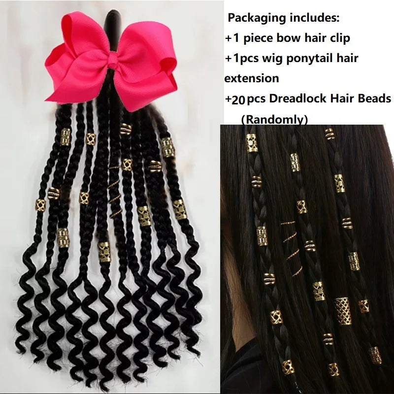 Kid Ponytail Braid Hair Extensions with Curly Ends - Elastic with Butter/ Dreadlock Hair Beads- Protective Hairstyle Detachable Peaceful Pleasures Health and Wellness Dreadlock Hair Bea 1