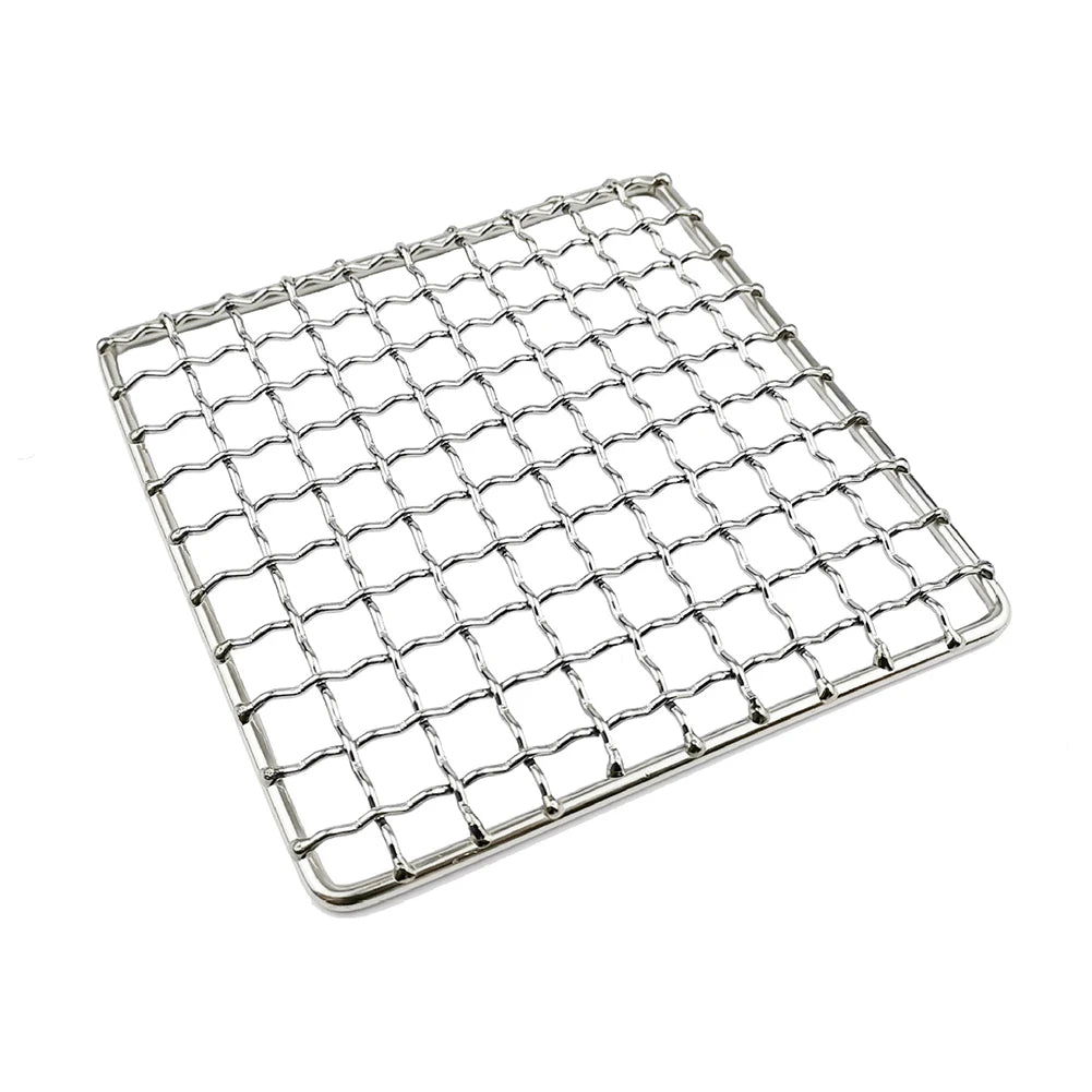 Camping Grill Grate Stainless Steel Mesh Grill Bushcraft Grill Camping Rack for Fire Cooking BBQ Backpacking Campfire Rated Peaceful Pleasures Health and Wellness Square Single Mesh