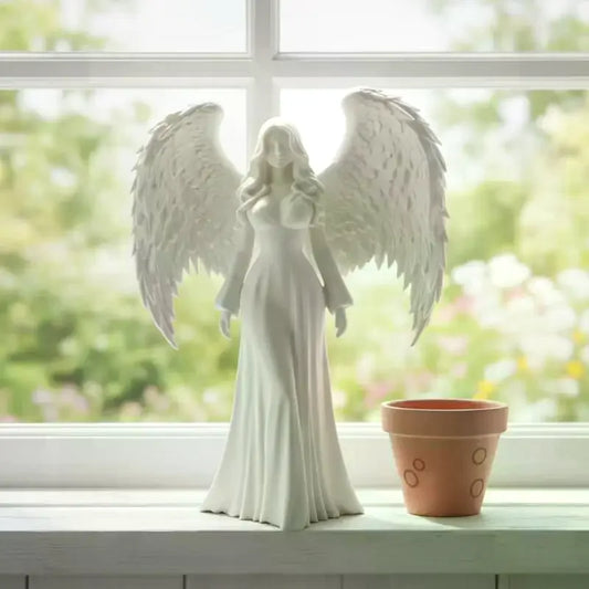 3D Printed Praying Angel Statue | White Gold Guardian Figurine Religious Figurine Peaceful Pleasures Health and Wellness