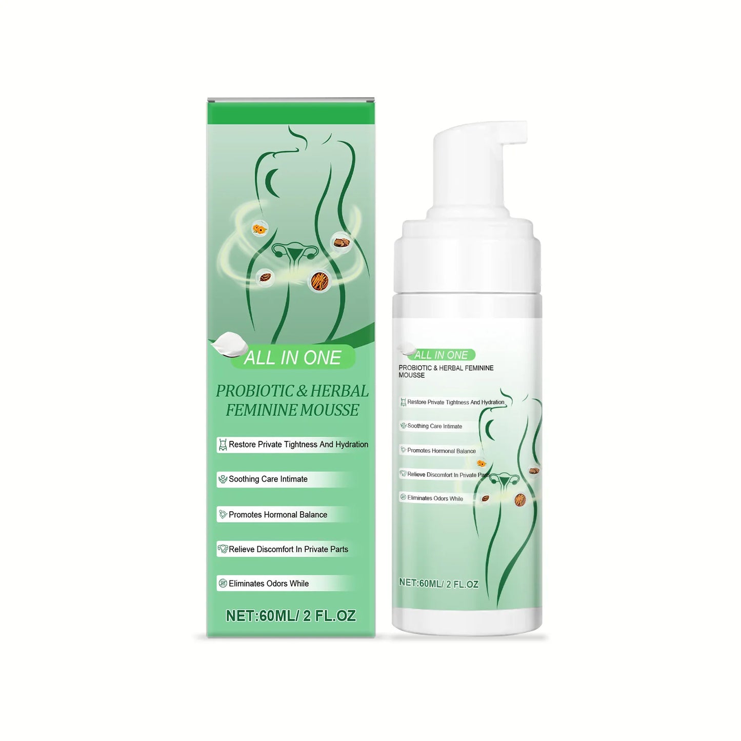 Herbal Women's Private Part Care Mousse Gentle Cleaning Remove Odor Relieve Local Discomfort Deep Protect Sensitive Areas Gel Peaceful Pleasures Health and Wellness 60ml