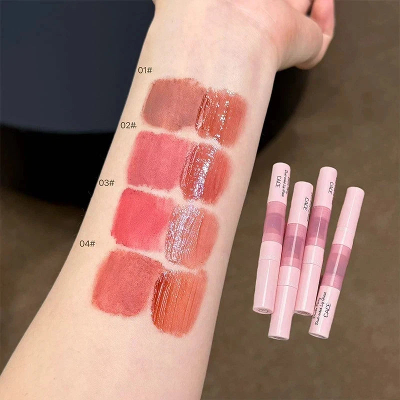 Double-Headed Lip Gloss | Matte Velvet & Mirror Finish, 4 Colors