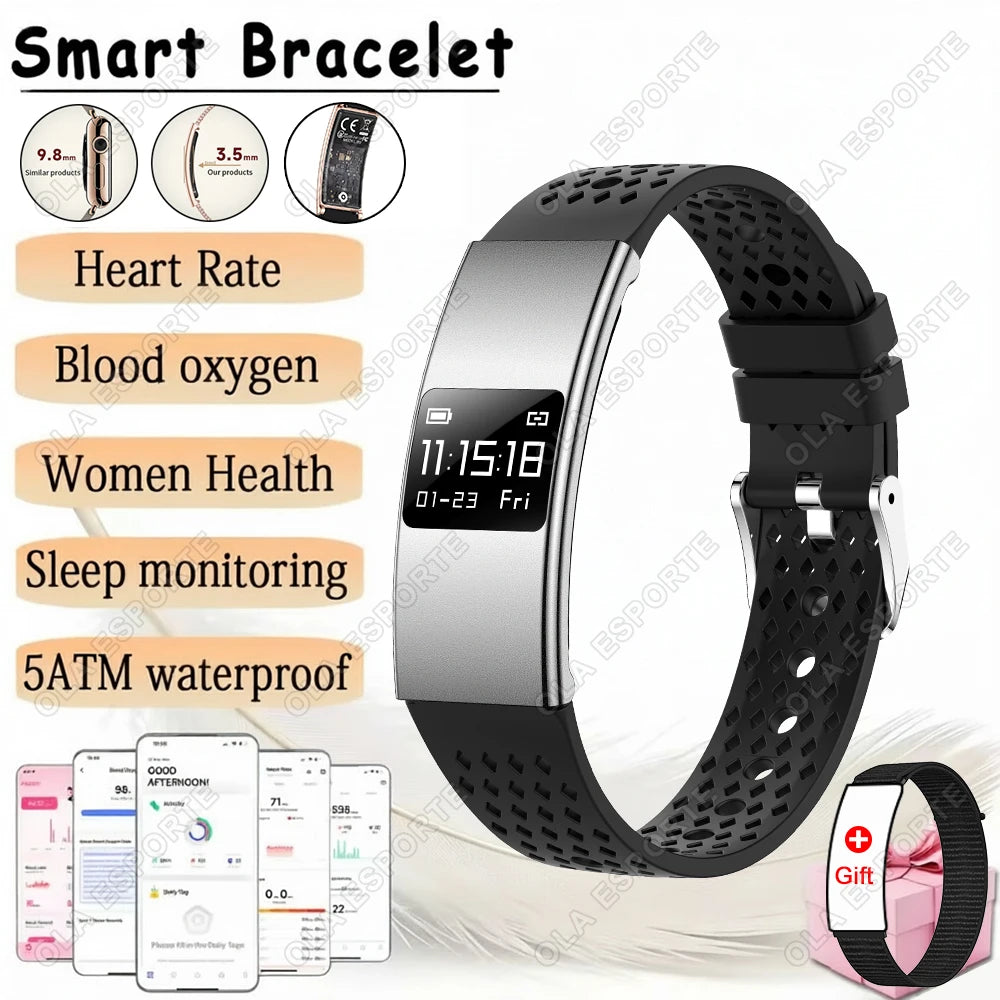 Men Women Smart Bracelet Heart Rate Sleep Monitor Health Smart Band Waterproof Sports Fitness Tracker Smartwatch For Android iOS Peaceful Pleasures Health and Wellness Silver