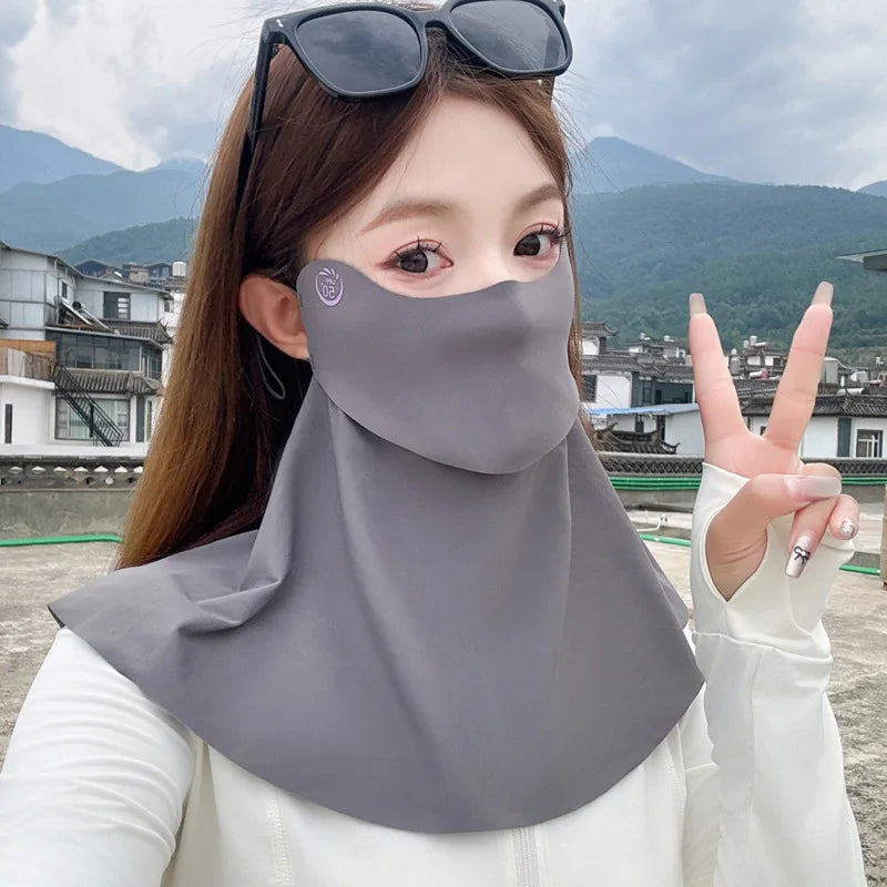 Summer Ice Silk Sun Protection Mask for Women UPF50+ Anti-UV Balaclava Scarf Outdoor Cycling Hiking 360° Face Neck Cover Peaceful Pleasures Health and Wellness dark gray