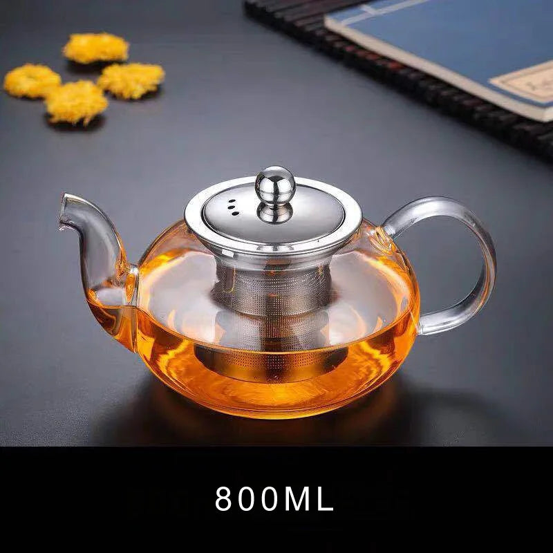 HMLOVE Glass Teapot Stainless Steel Tea Strainer Infuser Flower