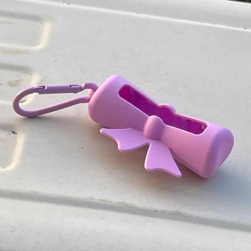 Bow Candy Peanut Shape Silicone Lipstick Cover Keychains Portable Solid Color Lipstick Storage Bag Light Weight Lip Balm Holder Peaceful Pleasures Health and Wellness A Purple