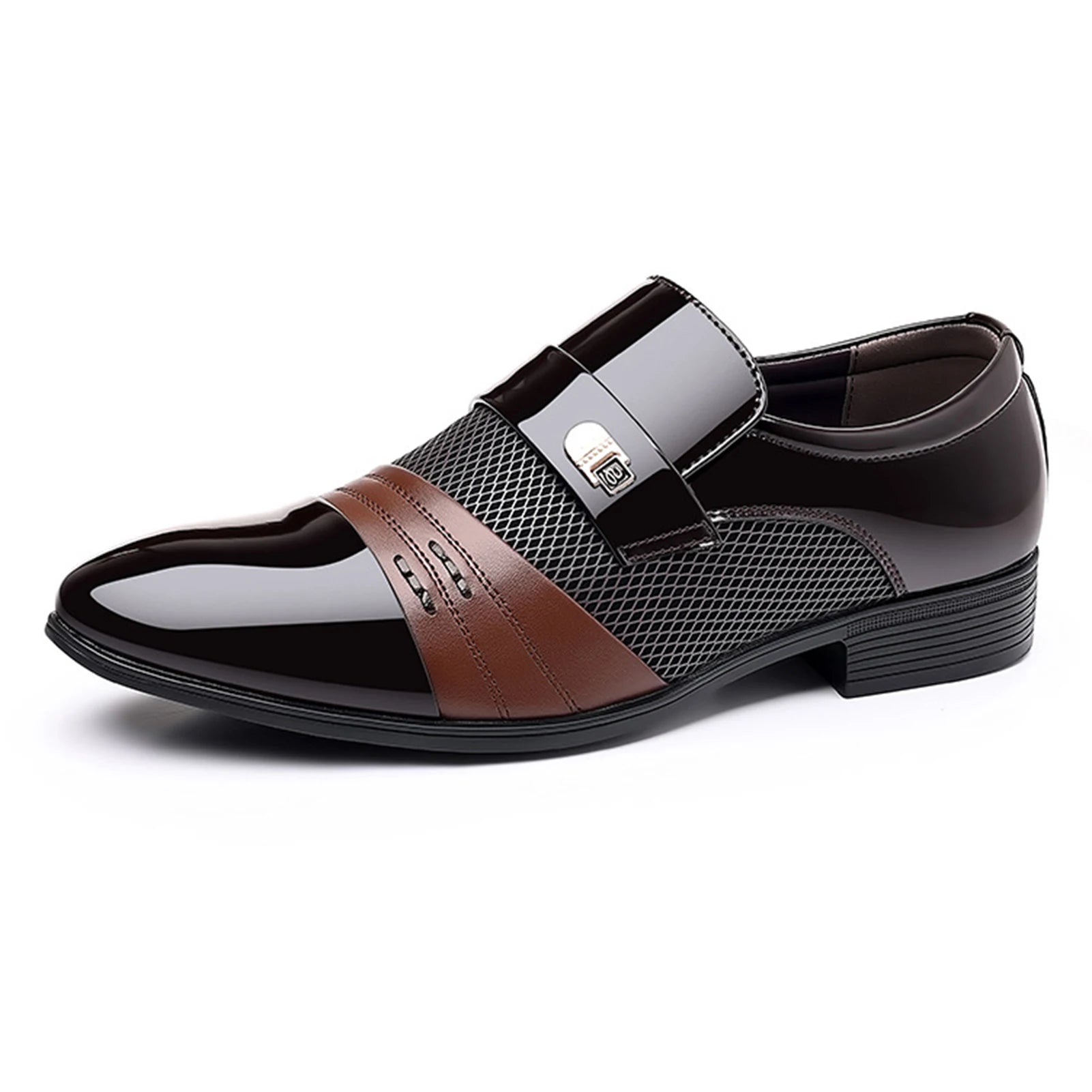 Men's Slip On Business Shoes Glossy Pointed Toe Uniform Modern Office Shoes Suitable for Office Evening Party Peaceful Pleasures Health and Wellness Dark Brown 46