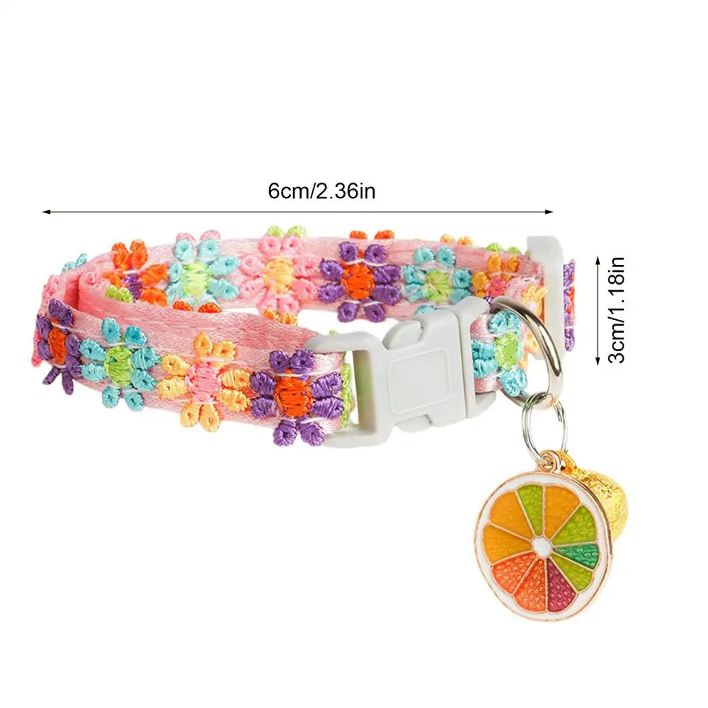 Floral Bell Cat Collar – Adjustable Lace Embroidery for Cats & Dogs