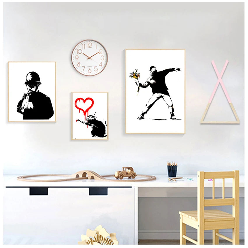 Banksy Abstract Canvas Wall Art Print | Nordic Living Room Decor