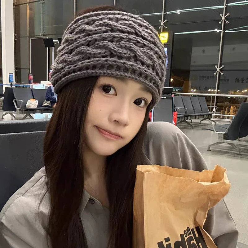 Korean Bow Knit Hair Band – Warm Windproof Headwrap for Girls