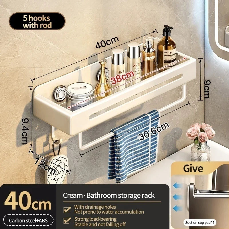 No-Drill Suction Cup Bathroom Wall Shelf & Shampoo Rack