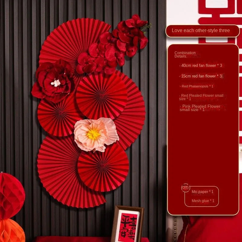 2025 Chinese New Year Wall Decoration Paper DIY Crafts Flower Backdrop Red Party Supplies Spring Festival Background Home Decor Peaceful Pleasures Health and Wellness H