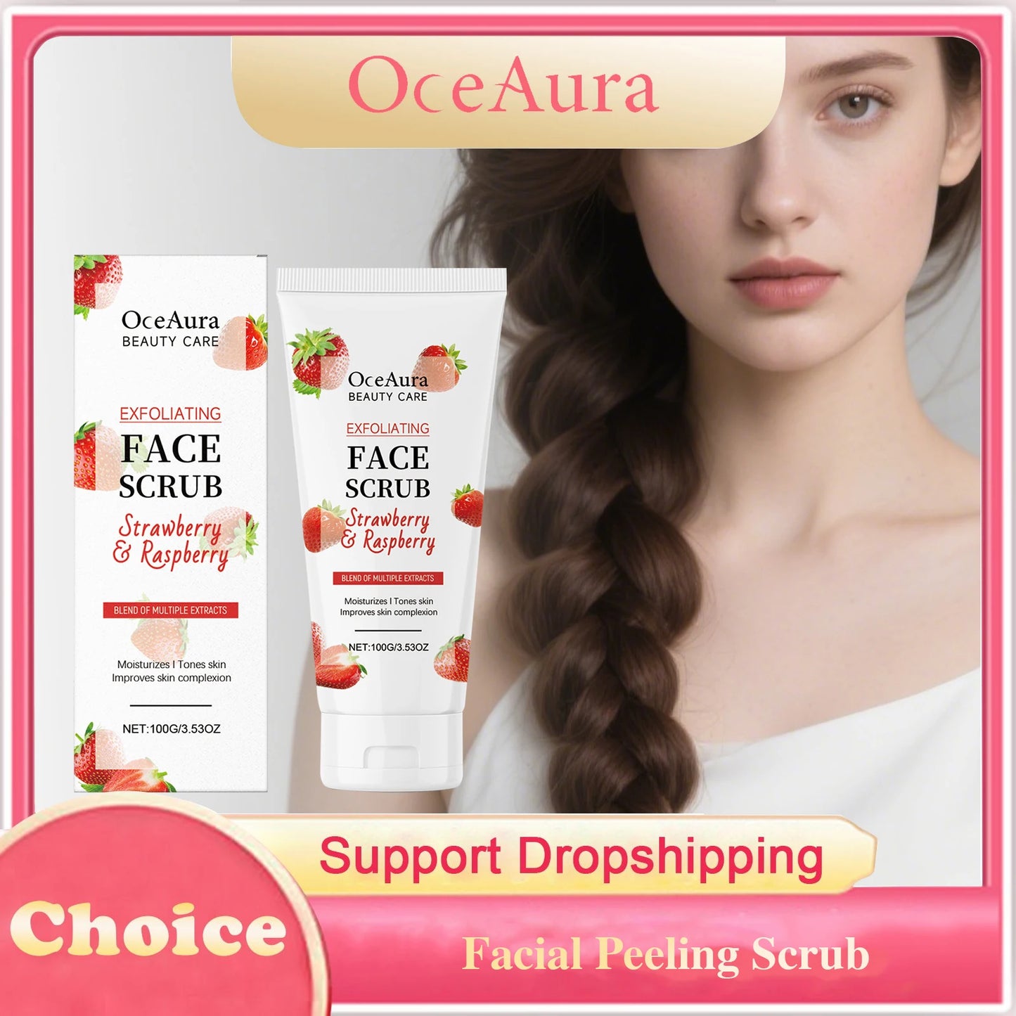 OceAura Strawberry Facial Scrub | Exfoliate, Brighten & Clear Pores