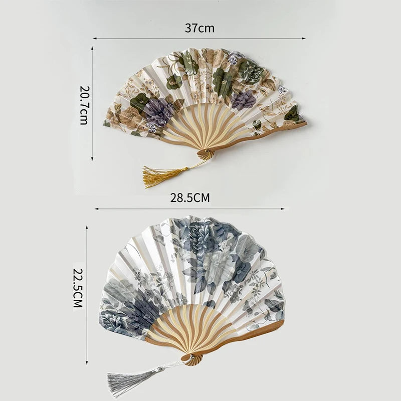 Silk Bamboo Folding Hand Fan – Vintage Floral Wedding & Dance Fan