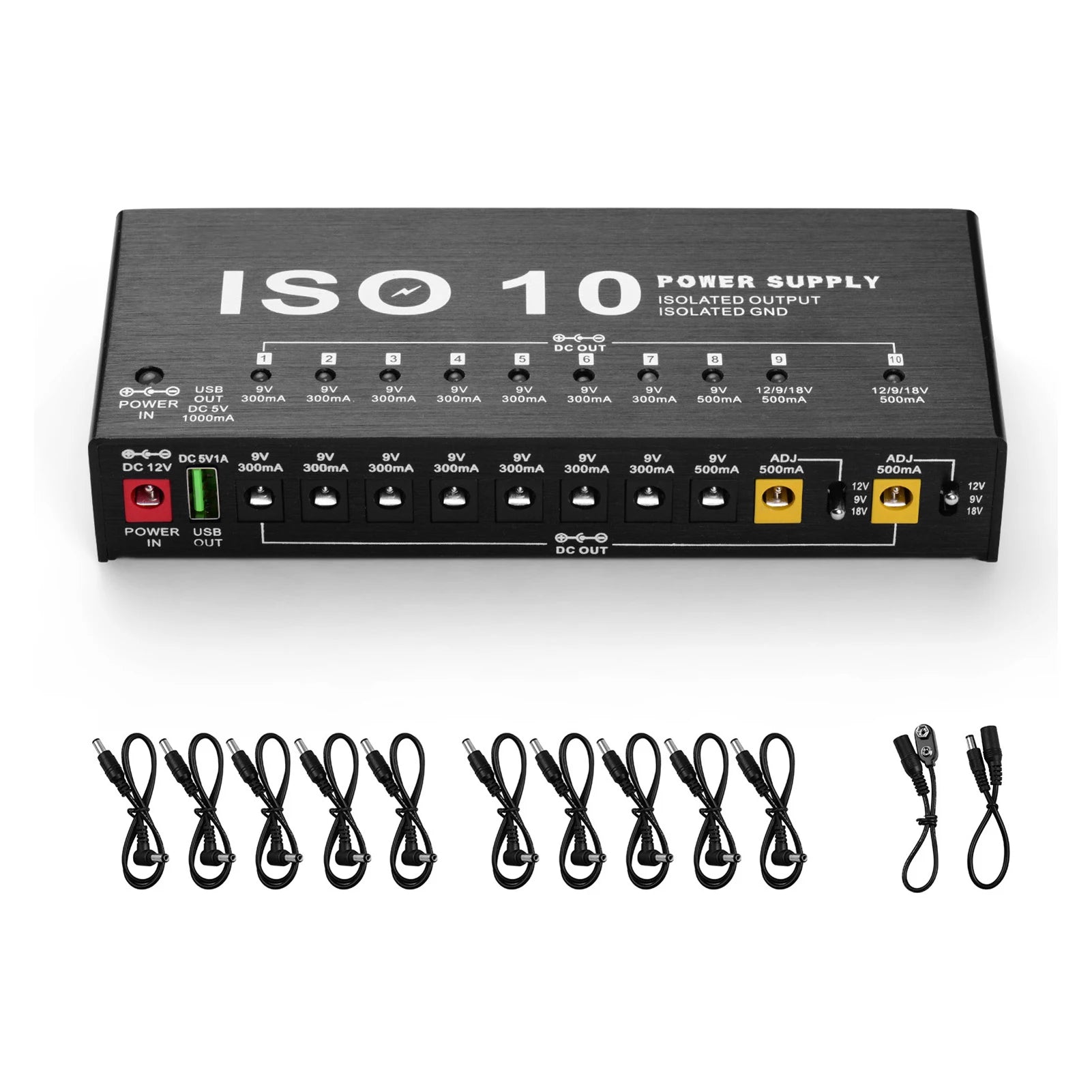 MOSKYAudio ISO-10 Portable Guitar Effect Power Supply Station 10 Isolated DC Outputs & One 5V USB Output for 9V 12V 18V Guitar Peaceful Pleasures Health and Wellness