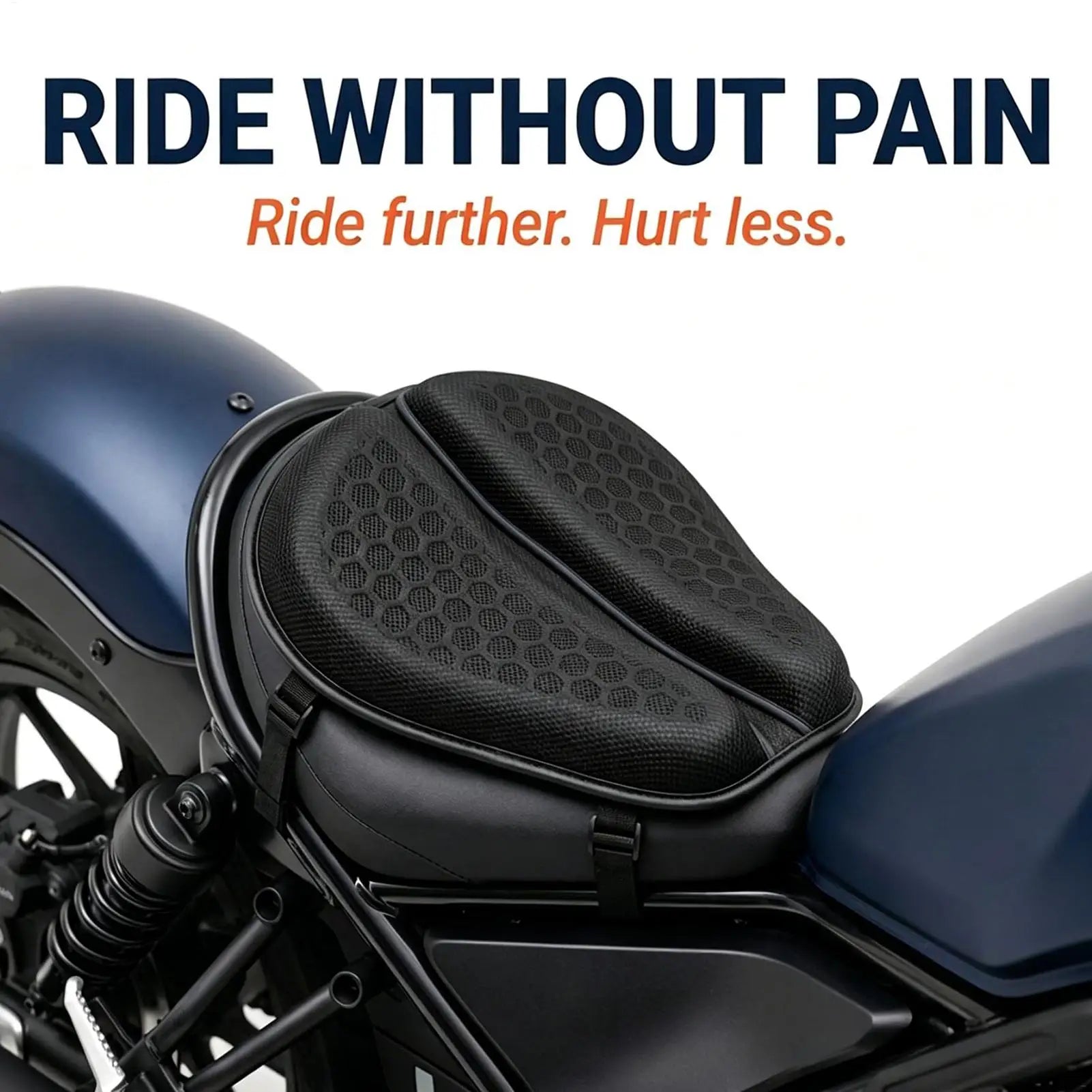 Motorcycle Seat Pad Shock Absorption Non-Slip Honeycomb Cushion For Cruiser Touring Long Rides Commuting Highway Peaceful Pleasures Health and Wellness