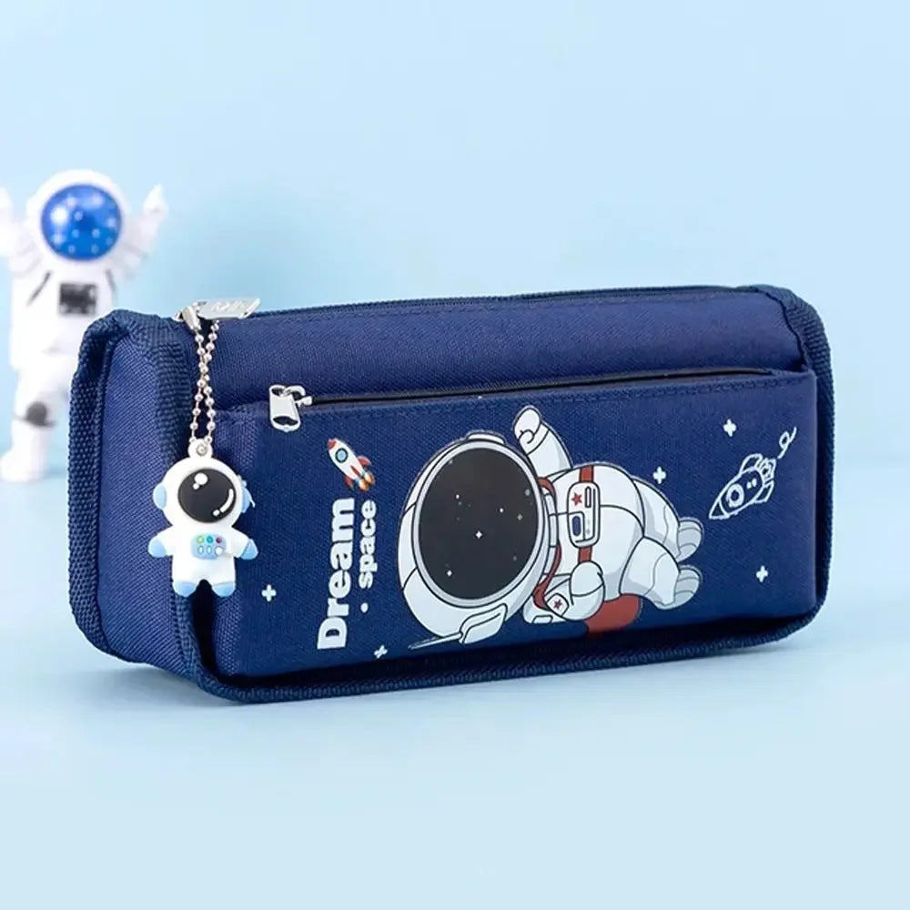 Studen Large Capacity Astronaut Pencil Case Double Layer Canvas Stationery Bag Kawaii Cartoon Pencil Bag Pen Box Peaceful Pleasures Health and Wellness Blue-2 Layer