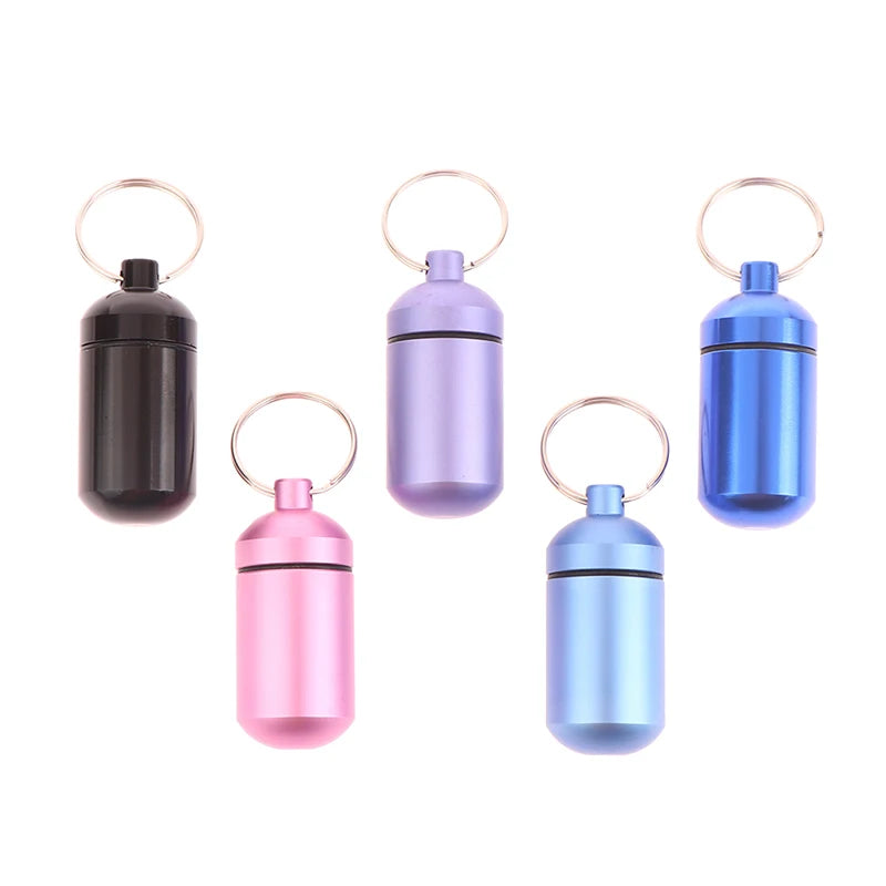 5 Colors Mini Aluminum Medicine Bottle Waterproof Outdoor Medicine Bottle With Keychain Storage First-Aid Medicine Bottle Sealed Peaceful Pleasures Health and Wellness