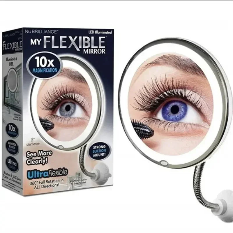 10X Magnifying Makeup Mirror | LED Light & Gooseneck Suction Cup