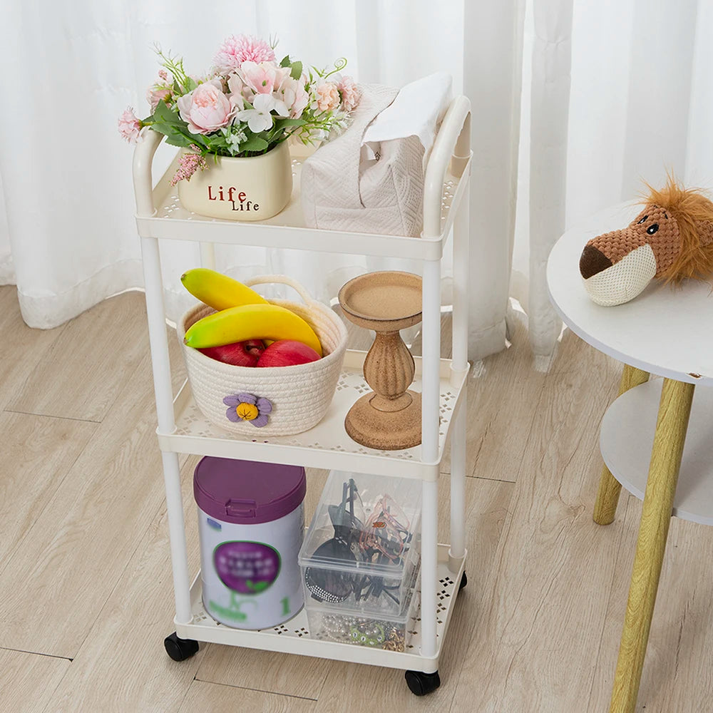 3-4 Layers Of White Simple Plastic Splicing Receiving Rack, Bathroom Light Small Item Storage Trolley, Floor Standing Storage Ra Peaceful Pleasures Health and Wellness
