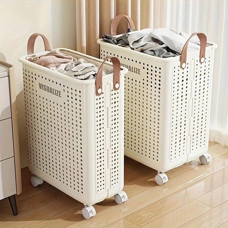 Rolling Foldable Laundry Basket with Wheels – Large Capacity