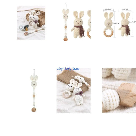 3-Piece Baby Crochet Bunny Rattle & Pacifier Clip Gift Set Baby Rattle Gift Set Peaceful Pleasures Health and Wellness China Mainland