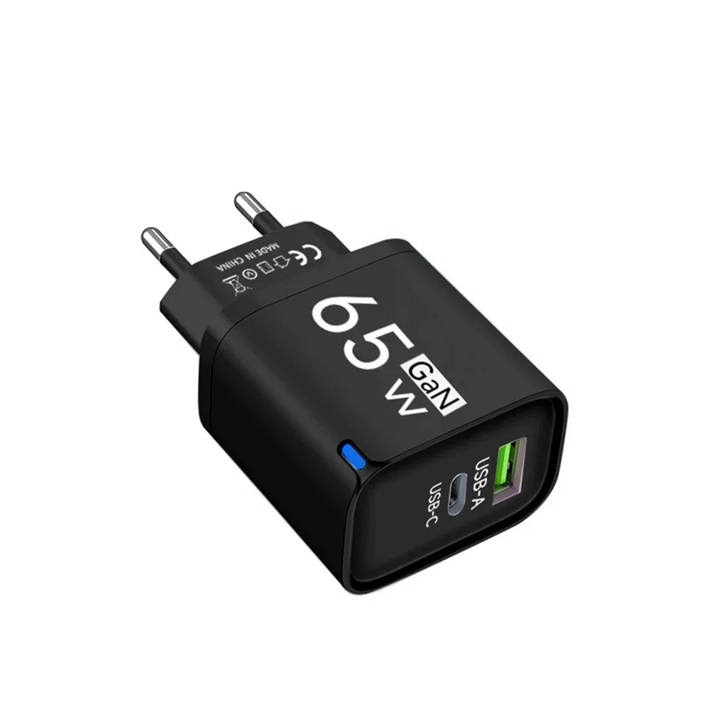 65W GaN 3-Port USB-C Fast Charger PD & QC 3.0 Adapter