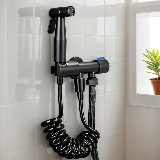 Handheld Bidet Spray Kit | Stainless Steel Dual Outlet Angle Valve Handheld Bidet Spray Kit Peaceful Pleasures Health and Wellness
