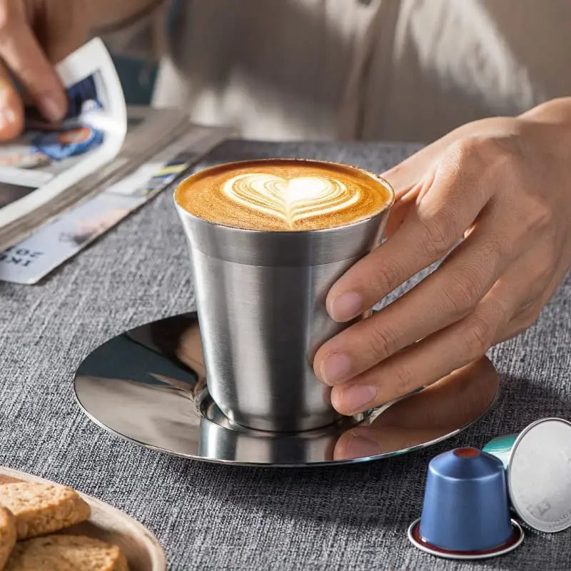 Double Wall Insulated Stainless Steel Espresso Cup Capsule Coffee Mug Metal Drinking Demitasse Cup For Home Indoor or Outdoor Peaceful Pleasures Health and Wellness