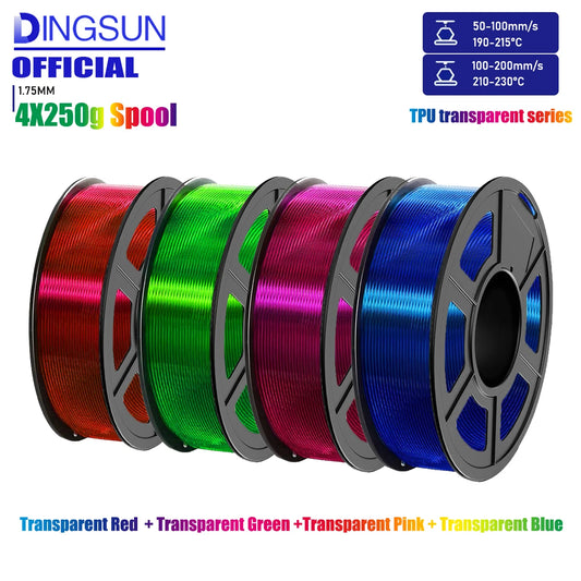DINGSUN 3D 1.75mm Transparent TPU Filament Shore 95A Flexible 3D Printer Filament Peaceful Pleasures Health and Wellness Orange